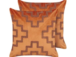 Dekokissen Geometrisches Muster Samtstoff Orange 45 X 45 Cm 2Er Set Bahia