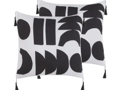Dekokissen Geometrisches Muster Mit Fransen Weis / Schwarz 45 X 45 Cm 2Er Set Liriope