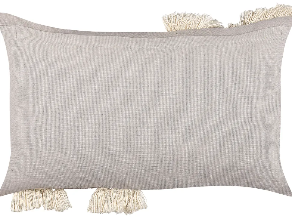 Dekokissen Geometrisches Muster Baumwolle Grau / Beige Gestickt 35 X 55 Cm 2Er Set Ocimum