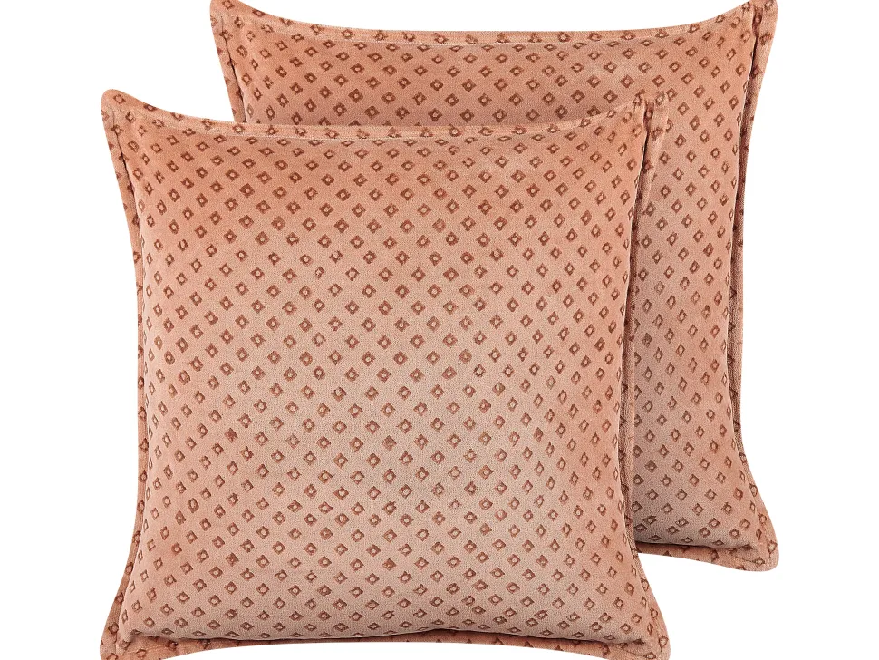 Dekokissen Geometrisches Muster Samtstoff Rosa 45 X 45 Cm 2Er Set Rhodocoma