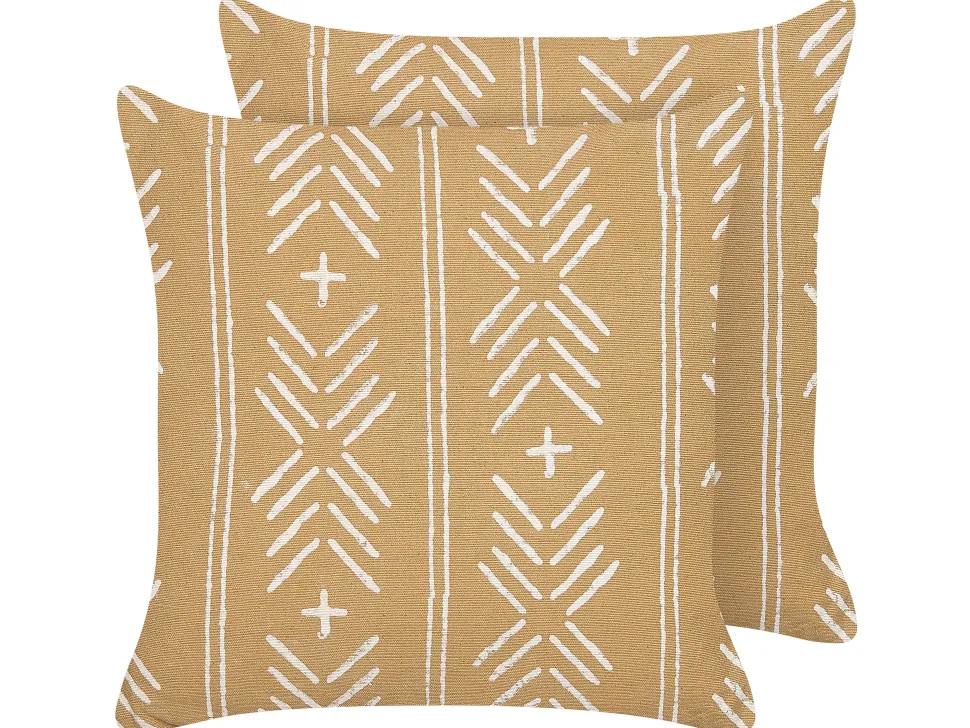 Dekokissen Geometrisches Muster Baumwolle Sandbeige / Weis 45 X 45 Cm 2Er Set Banyan