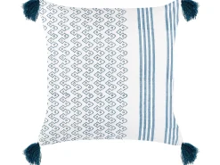 Dekokissen Geometrisches Muster Baumwolle Weis/Blau Mit Quasten 45 X 45 Cm Tilia