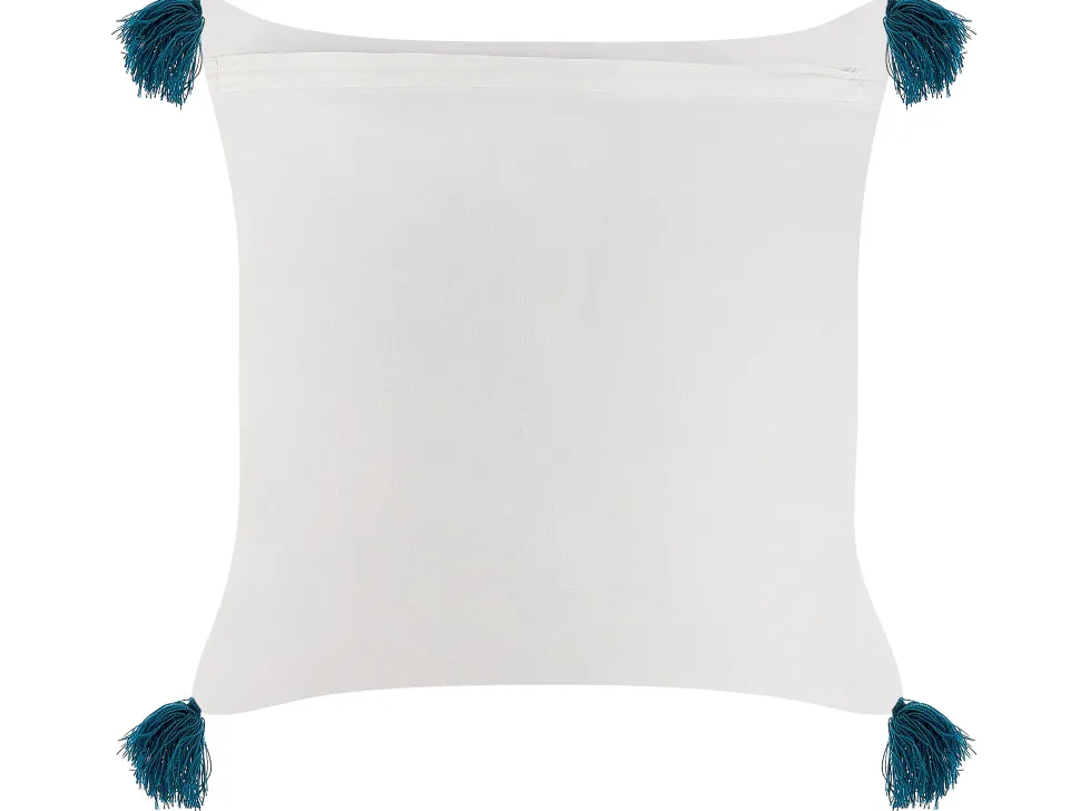 Dekokissen Geometrisches Muster Baumwolle Weis/Blau Mit Quasten 45 X 45 Cm Tilia