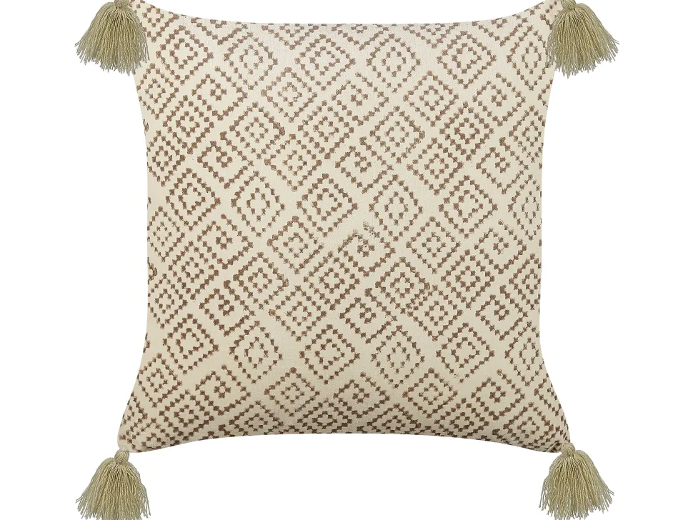 Dekokissen Geometrisches Muster Samtstoff Beige Mit Quasten 45 X 45 Cm Santolina