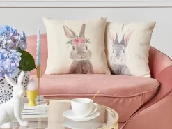 Dekokissen Hasenmotiv Grau / Rosa 45 X 45 Cm 2Er Set Tulipa