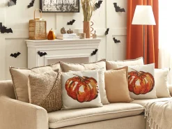 Dekokissen Kurbis-Motiv Samtstoff Beige / Orange 45 X 45 Cm 2Er Set Curbita