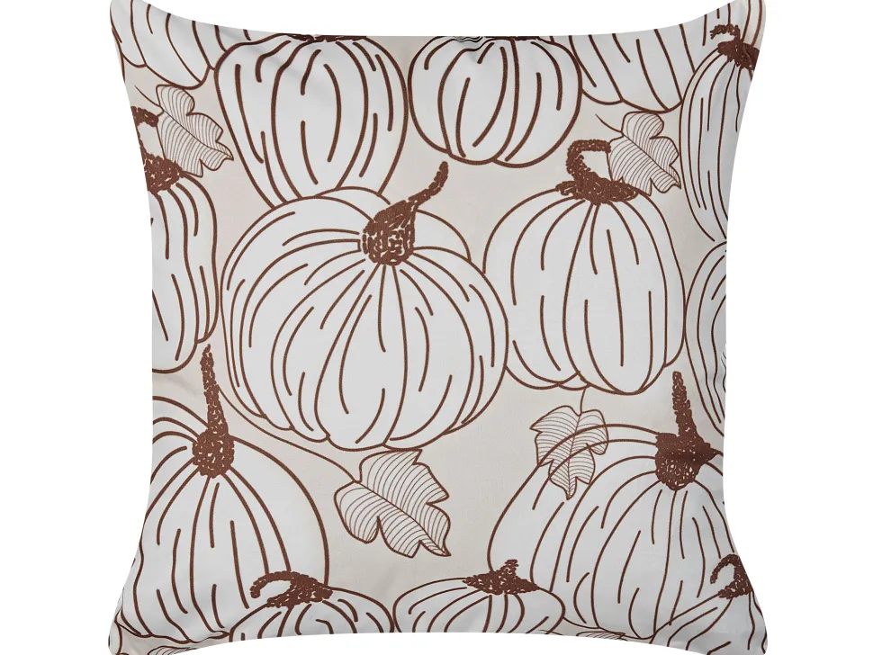 Dekokissen Kurbis-Motiv Samtstoff Beige / Braun 45 X 45 Cm Gourd