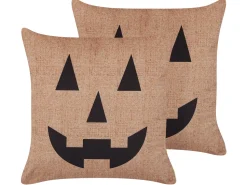 Dekokissen Kurbis-Motiv Samtstoff Beige 45 X 45 Cm 2Er Set Sebes