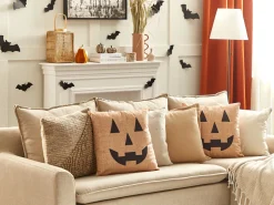 Dekokissen Kurbis-Motiv Samtstoff Beige 45 X 45 Cm 2Er Set Sebes