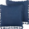 Dekokissen Leinen Dunkelblau Mit Quasten 45 X 45 Cm 2Er Set Carpinus