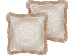 Dekokissen Mit Fransen Beige / Weis 45 X 45 Cm 2Er Set Agrimony