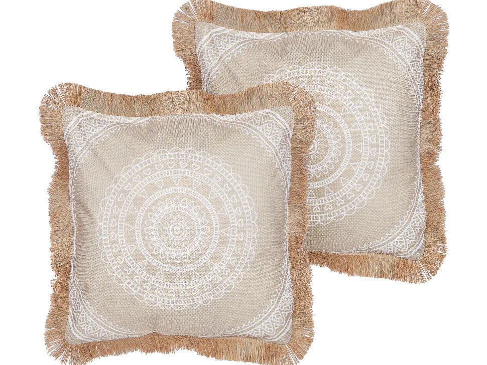 Dekokissen Mit Fransen Beige / Weis 45 X 45 Cm 2Er Set Agrimony