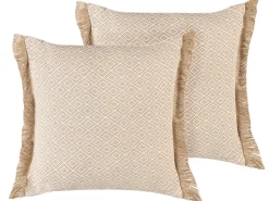 Dekokissen Mit Fransen Geometrisches Muster Sandbeige 45 X 45 Cm 2Er Set Lonar