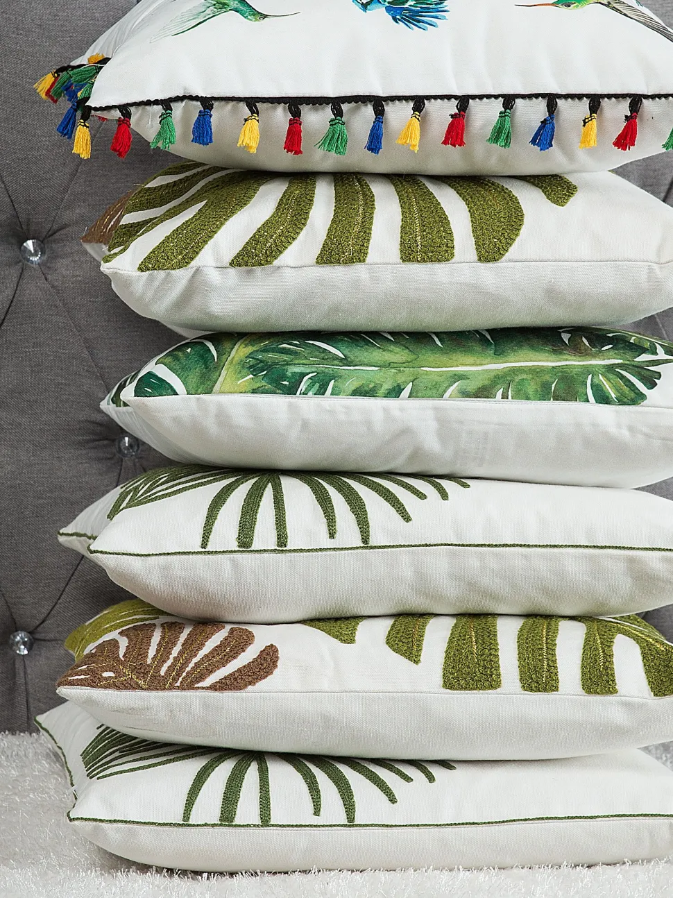 Dekokissen Mit Palmenblattern Dunkelgrun 45 X 45 Cm 2Er Set Dianella