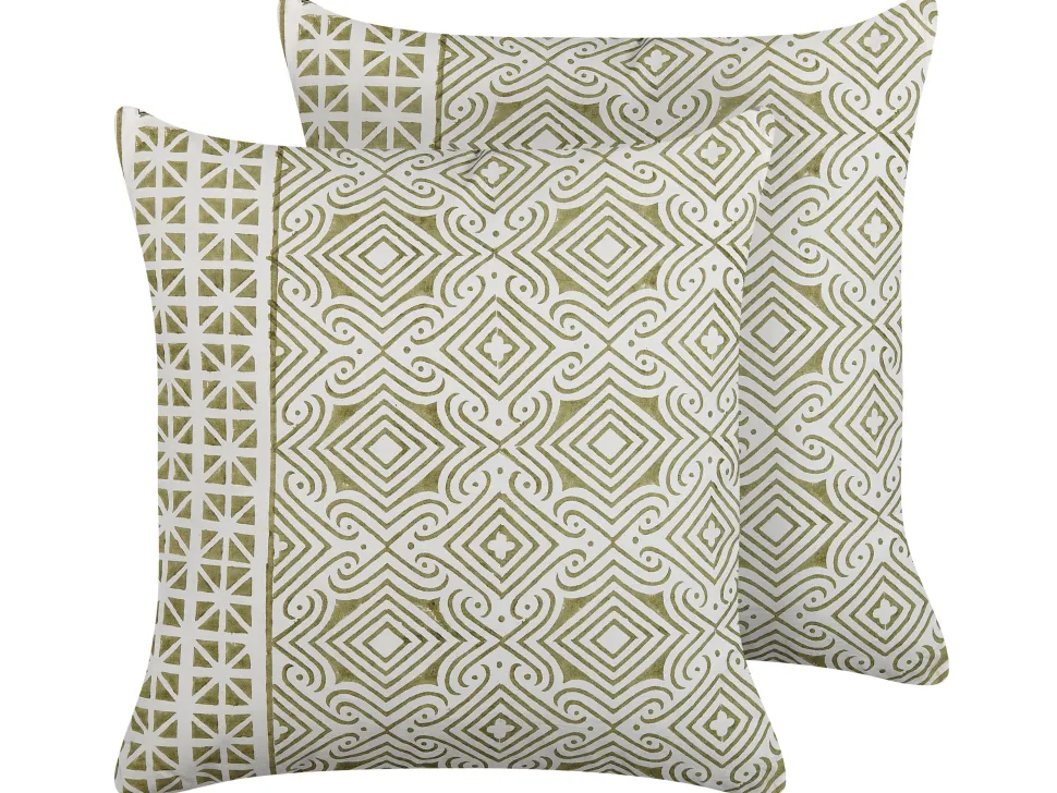 Dekokissen Orientalisches Muster Baumwolle Hellgrun / Weis 45 X 45 Cm 2Er Set Larics