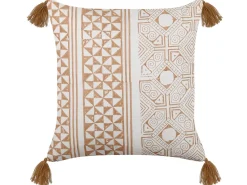 Dekokissen Orientalisches Muster Baumwolle Hellbraun / Weis Mit Quasten 45 X 45 Cm Malus