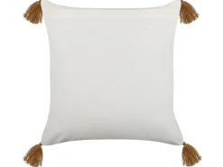 Dekokissen Orientalisches Muster Baumwolle Hellbraun / Weis Mit Quasten 45 X 45 Cm Malus