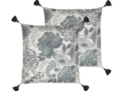 Dekokissen Paisleymuster Mit Fransen Beige / Grau 45 X 45 Cm 2Er Set Blechnum