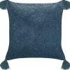Dekokissen Pflanzenmuster Samtstoff Dunkelblau Mit Quasten 45 X 45 Cm Setaria