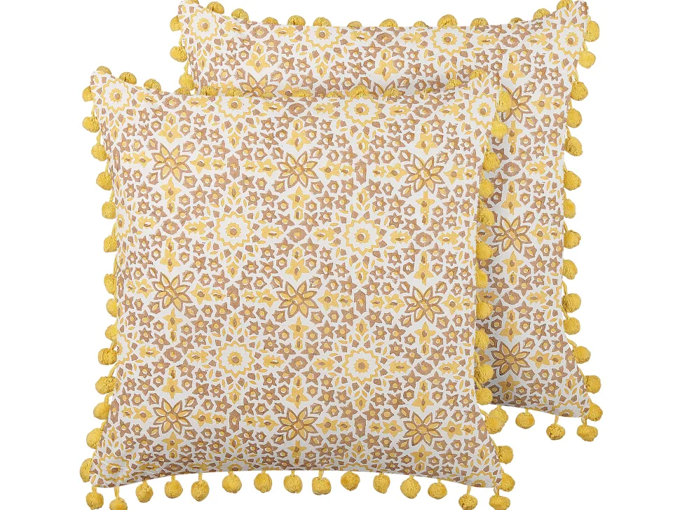Dekokissen Pflanzenmuster Baumwolle Gelb 45 X 45 Cm 2Er Set Lycrois