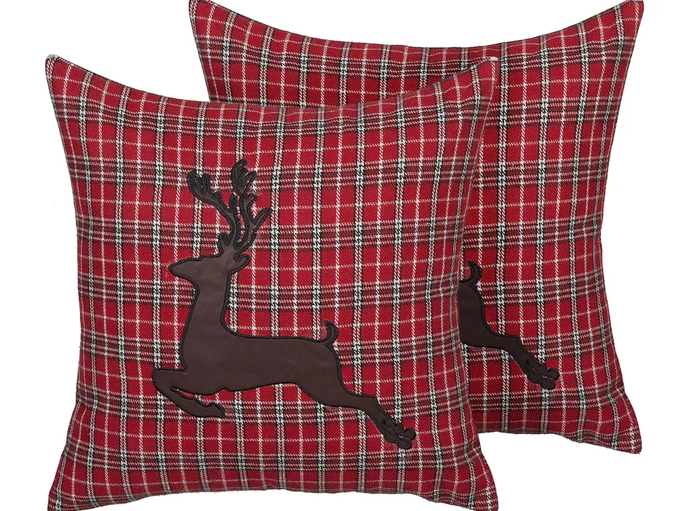 Dekokissen Rentier-Motiv Kariert Rot 45 X 45 Cm 2Er Set Comet