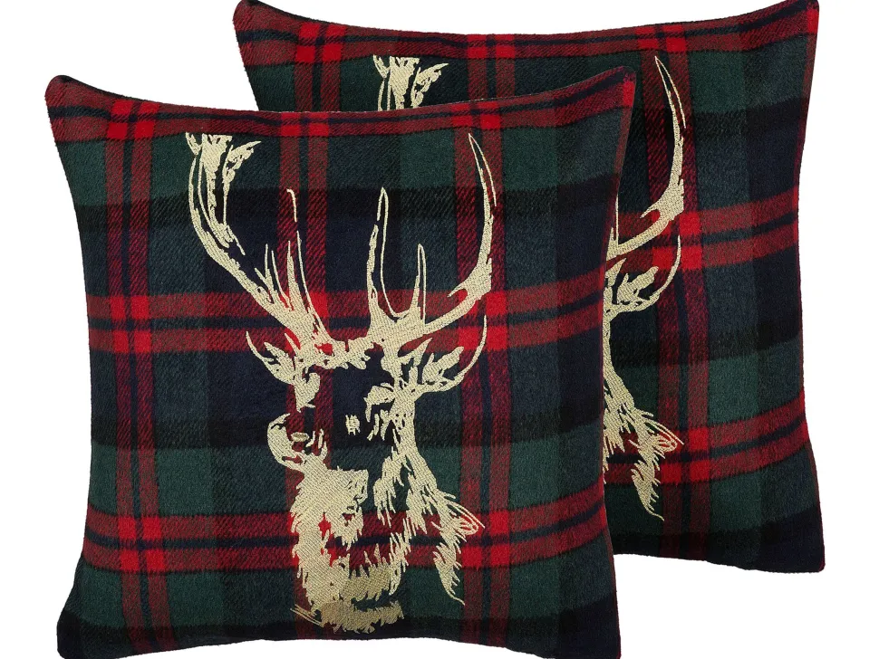 Dekokissen Rentier-Motiv Kariert Bunt 45 X 45 Cm 2Er Set Rudolph