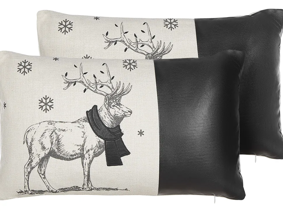 Dekokissen Rentier-Motiv Weis / Schwarz 30 X 50 Cm 2Er Set Sven