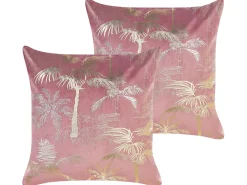 Dekokissen Samt Rosa Mit Palmenmotiv 45 X 45 Cm 2Er Set Caranday