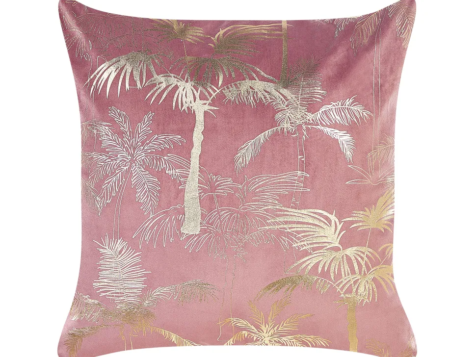 Dekokissen Samt Rosa Mit Palmenmotiv 45 X 45 Cm 2Er Set Caranday