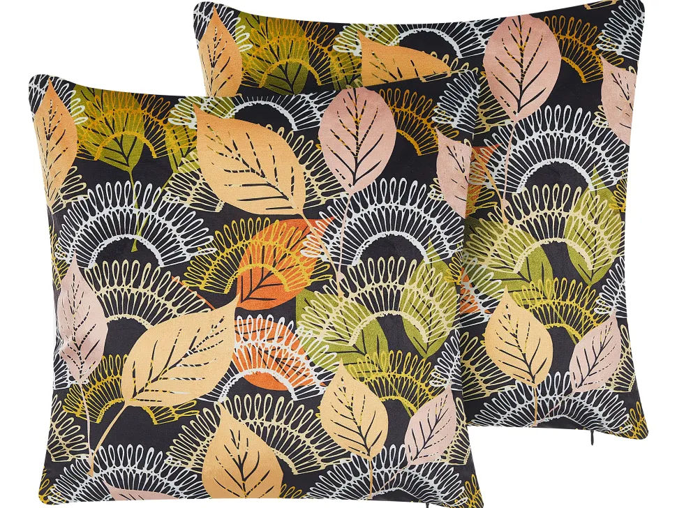 Dekokissen Samtstoff Blattermotiv Bunt 45 X 45 Cm 2Er Set Lagurus