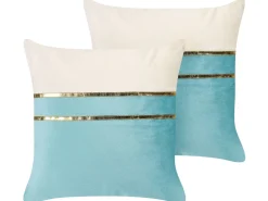 Dekokissen Samtstoff Blau / Beige 45 X 45 Cm 2Er Set Allium