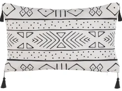 Dekokissen Samtstoff Geometrisches Muster Mit Fransen Weis / Schwarz 30 X 50 Cm 2Er Set Schefflera