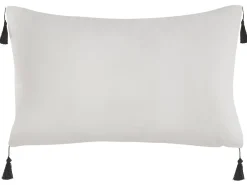 Dekokissen Samtstoff Geometrisches Muster Mit Fransen Weis / Schwarz 30 X 50 Cm 2Er Set Schefflera