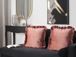 Dekokissen Samtstoff Rosa Mit Ruschen 42 X 42 Cm 2Er Set Kalanchoe