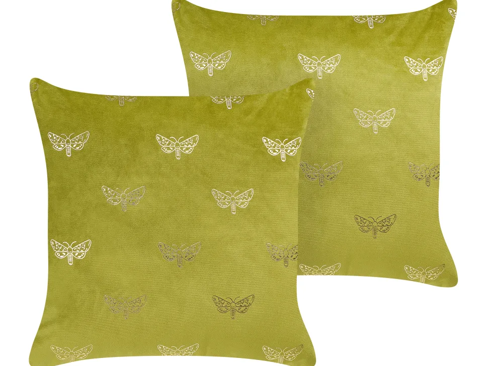 Dekokissen Schmetterlingsmuster Samtstoff Hellgrun 45 X 45 Cm 2Er Set Yuzuri