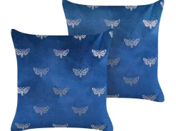 Dekokissen Schmetterlingsmuster Samtstoff Marineblau 45 X 45 Cm 2Er Set Yuzuri