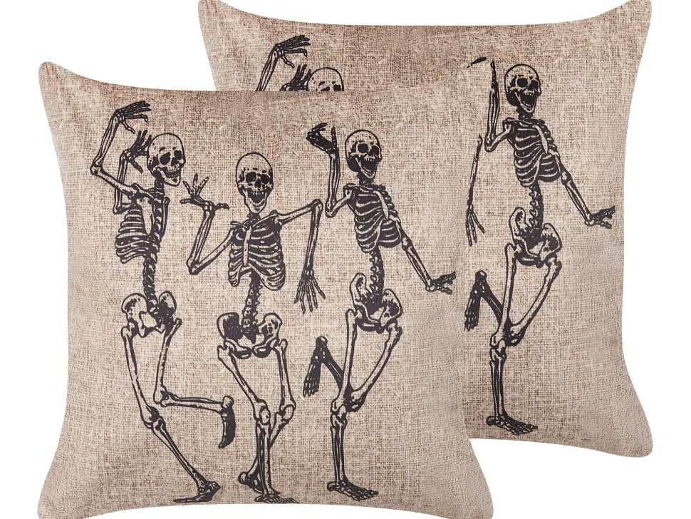 Dekokissen Skelett-Motiv Samtstoff Beige 45 X 45 Cm 2Er Set Mortesti