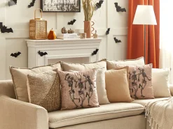 Dekokissen Skelett-Motiv Samtstoff Beige 45 X 45 Cm 2Er Set Mortesti