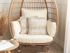 Dekokissen Streifenmuster Beige Bestickt 45 X 45 Cm 2Er Set Villur