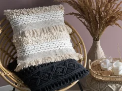 Dekokissen Streifenmuster Beige Bestickt 45 X 45 Cm Villur