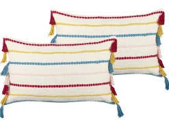 Dekokissen Streifenmuster Baumwolle Mehrfarbig Mit Quasten 40 X 60 Cm 2Er Set Agave