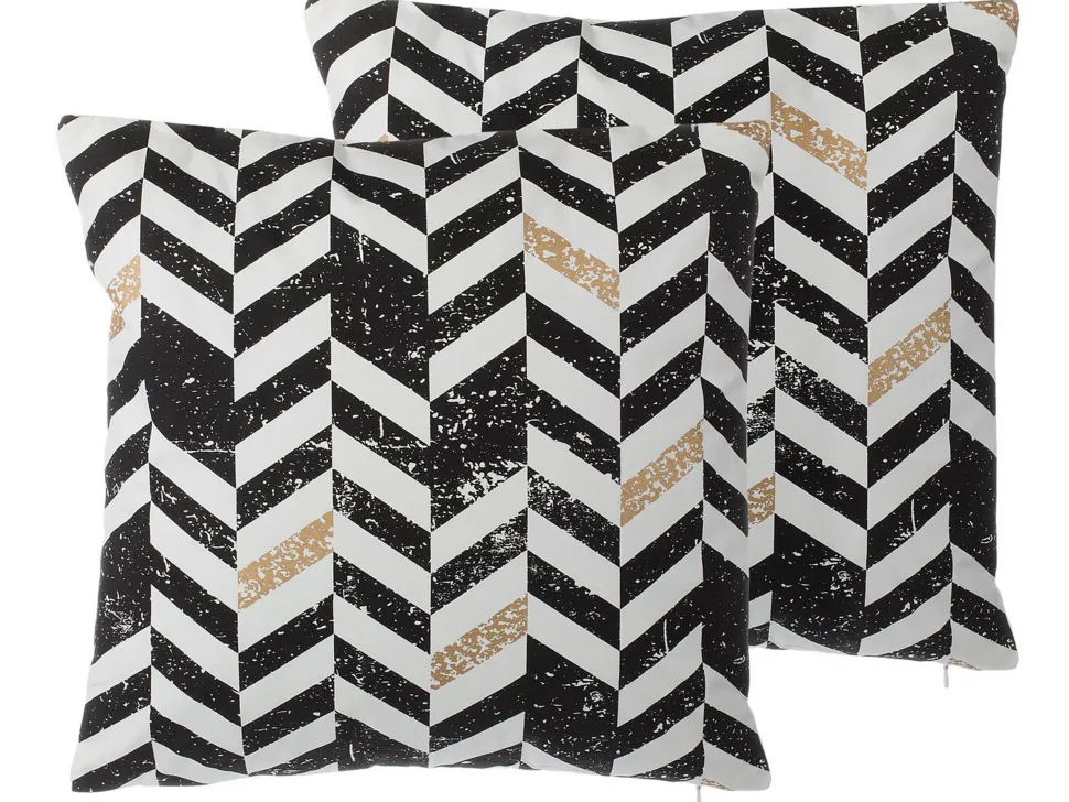 Dekokissen Streifenmuster Baumwolle Schwarz-Gold 45 X 45 Cm 2Er Set Helconia