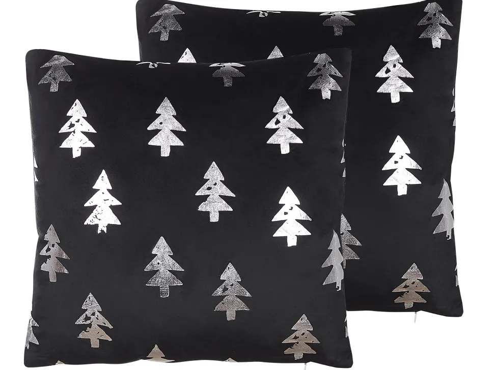 Dekokissen Tannenbaum-Motiv Samtstoff Schwarz 45 X 45 Cm 2Er Set Cupid