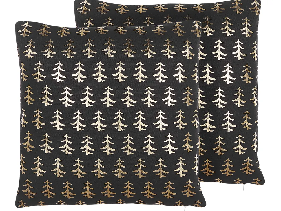 Dekokissen Tannenbaum-Motiv Baumwolle Schwarz 45 X 45 Cm 2Er Set Leroy