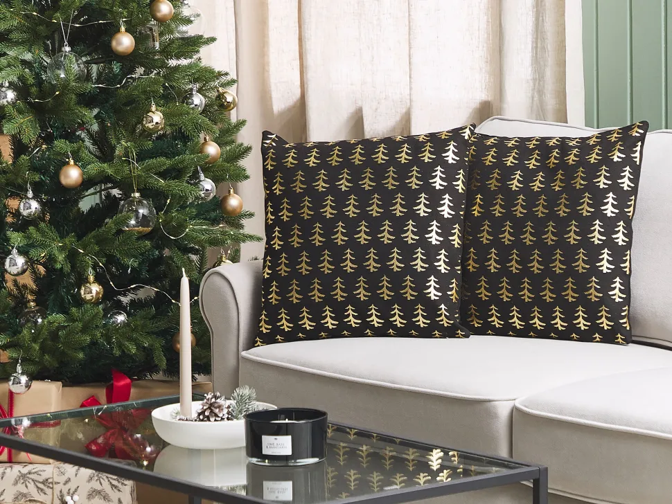 Dekokissen Tannenbaum-Motiv Baumwolle Schwarz 45 X 45 Cm 2Er Set Leroy
