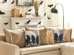 Dekokissen Vogelmotiv Samtstoff Grau 45 X 45 Cm 2Er Set Oradea