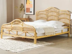Doppelbett Rattan Hellbraun Lattenrost 180 X 200 Cm Domeyrot