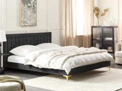 Doppelbett Samtstoff Schwarz Lattenrost 180 X 200 Cm Limoux