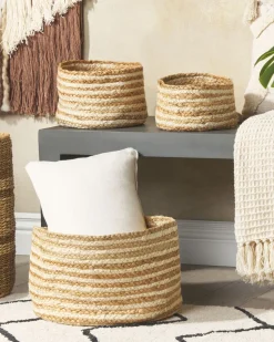 3Er Set Korbe Aus Jute Natur Und Beige Kahu