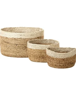 3Er Set Korbe Aus Jute Natur Und Beige Tajori
